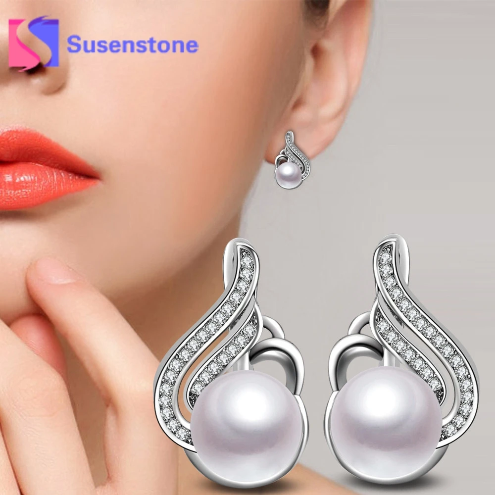 

2018 Hot Exquisite Cultivation Pearl Earrings Paved Austrian CZ Zircon Rhinestone Stud Earrings For Women Statement Fine Jewelry