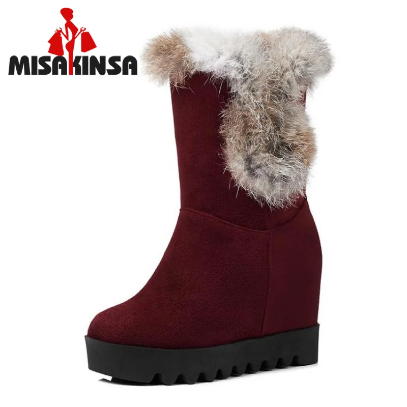 

FITWEE Sexy Woman Boots Wedge Women Snow Boots Plush Fur High Heels Thick Plush Winter Warm Fashion Zapatos Mujer Size 31-43