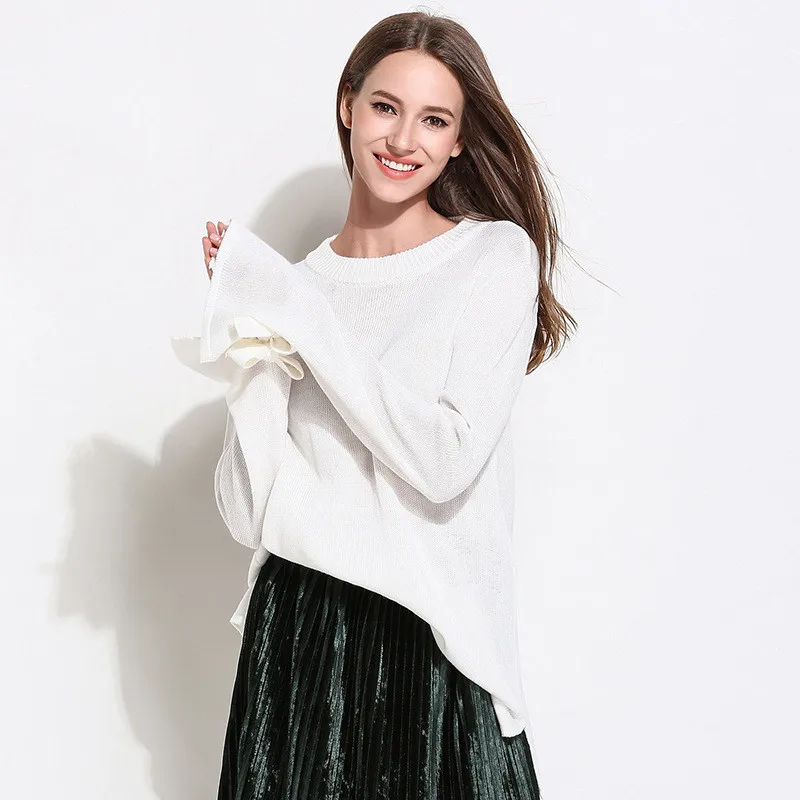 Womens Clothing 2018 Autumn Long Sleeve Knitted Shirt O Neck Loose Winter Sweater Jumper PlusSize Pullovers White Women Tops 3XL Sweaters