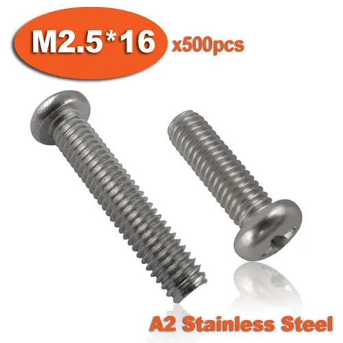 

500pcs DIN7985 M2.5 x 16 A2 Stainless Steel Pan Head Phillips Screw Cross Recessed Raised Cheese Head Screws