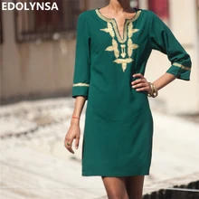 Летнее инди-фолк платье зеленая вышивка о-образный вырез 3/4 рукав элегантное платье в марокканском стиле Турция винтажные Клубные вечерние короткие платья N594