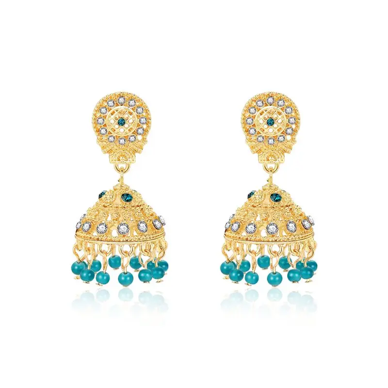 

Retro Earrings Gold Luxury Tassel Colorful Beads Pendant Rhinestone Carved Dangle Women Charms India Gypsy Statement Jewelry