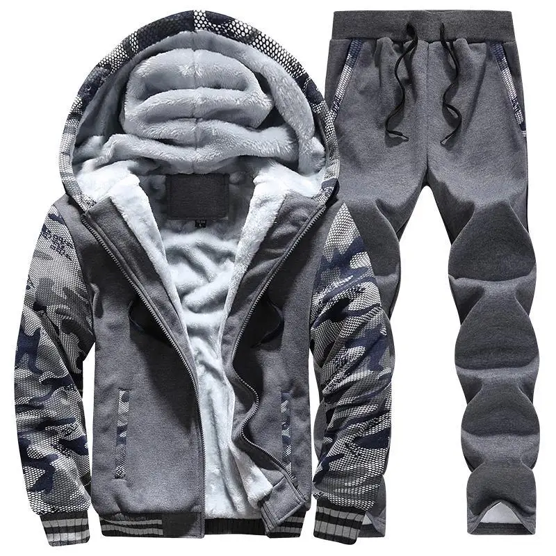 

Men Tracksuit Set Winter Fleece Hood Jacket+pants Sweatshirts 2 Piece Set Hoodies Sporting Suit Coat Sportset Sportswear