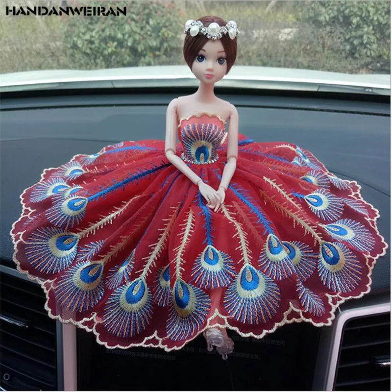 

New 1pcs creative handmade wedding doll wedding peacock lace car doll car ornaments doll children's toys girlfriend gifts