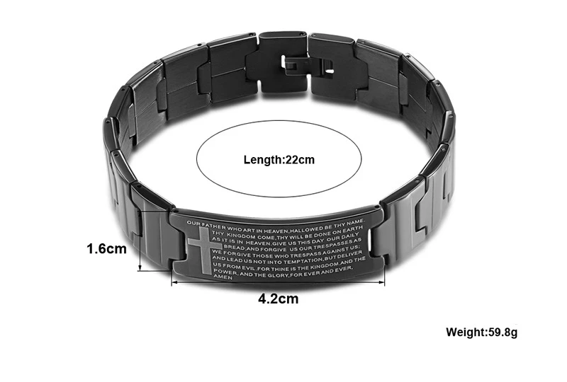 Браслет из нержавеющей стали с крестом Иисуса, мужские ювелирные изделия, серебряный, черный, английские молитвенные браслеты и браслеты,, рождественские подарки