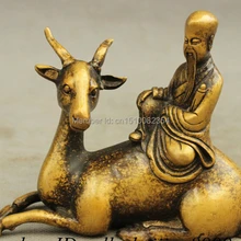 Старый Китайский Бронзовый Сбор Буддизм Шоу Долголетие Бог Star Ездить Статуя Оленя