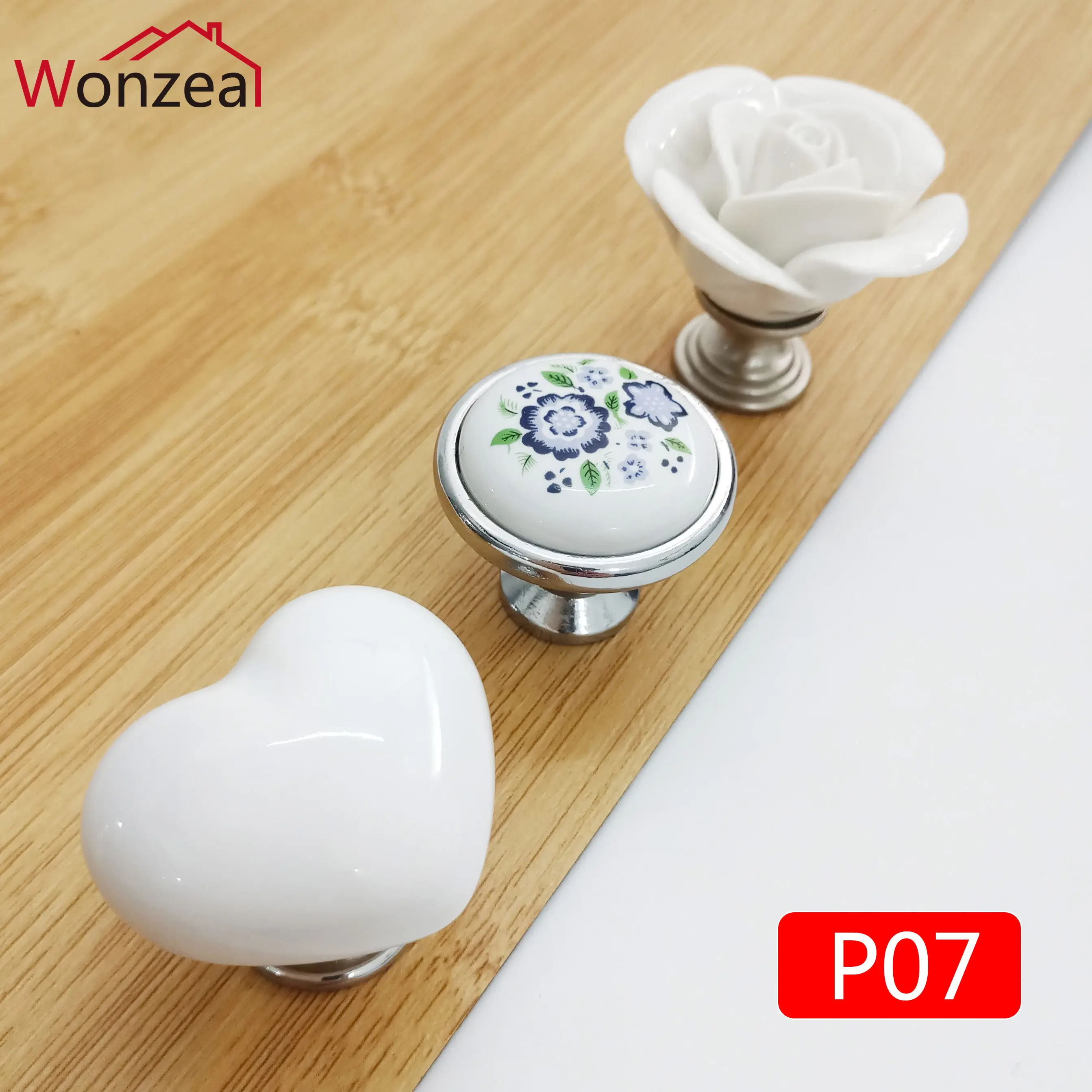Children Room Ceramic Cabinet Pull White Rose Lotus Love Simple Knobs Single Hole Kitchen Furniture Drawer Handle With Flower