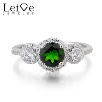 

Leige Jewelry Natural Chrome Diopside Ring Anniversary Ring Round Cut Green Gemstone 925 Sterling Silver Ring Gifts for Girls