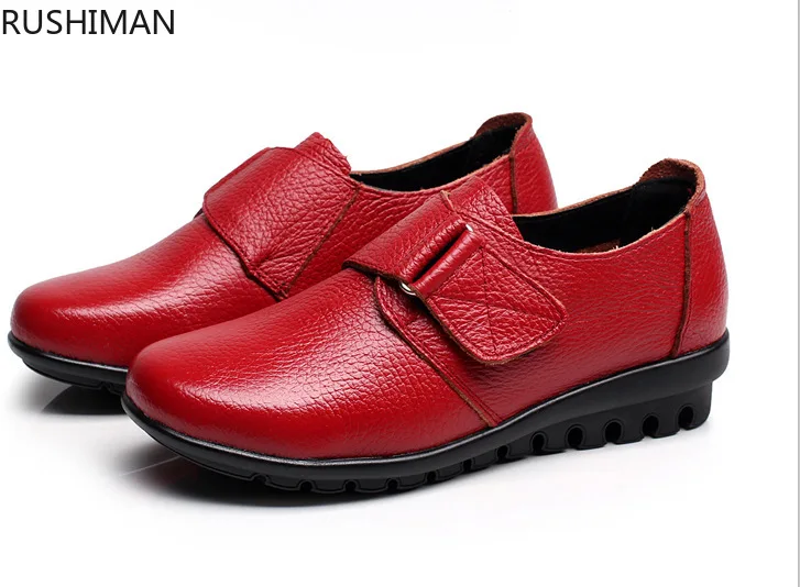 

RUSHIMAN Factory direct leather hook and loop mother shoes soft bottom plus velvet shoes for the elderly extra large size shoes