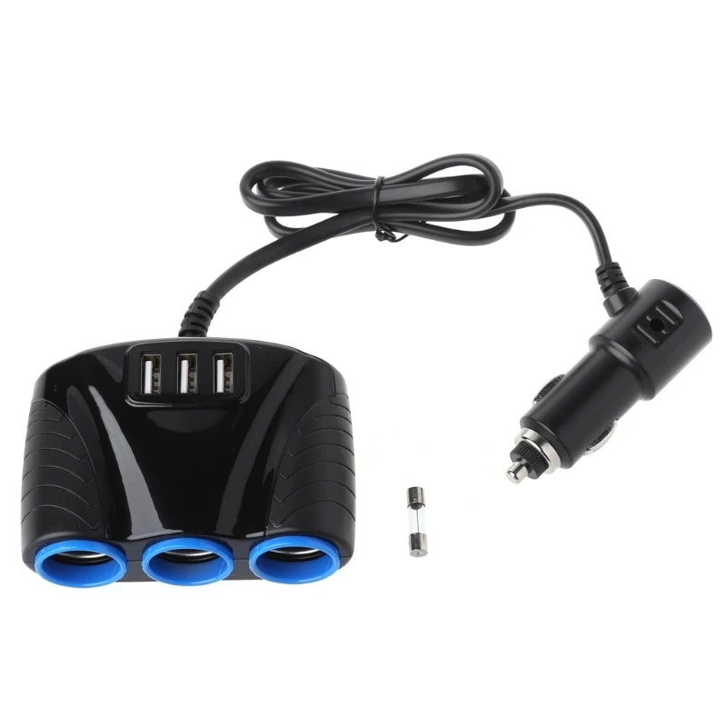 

12V/24V 120W 3 Way Auto Sockets Car Cigarette Lighter Adapter Splitter 3 USB Car Charger