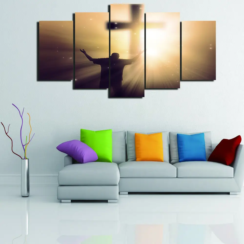 

Artistic originality forgiven cross christian print poster canvas in 5 pieces with Framed