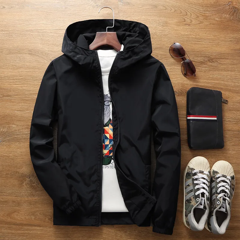 JOOBOX весна осень новая приталенная куртка с капюшоном для молодых мужчин тонкие куртки брендовая Повседневная ветровка Высокое качество Черный s-7xl