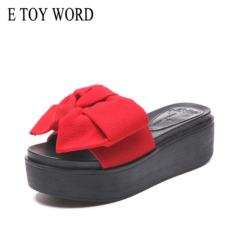 

E TOY WORD Big Bowtie Women Slippers 2019 Summer Beach Sandals Slip- Resistant Slippers Platform Sandals Size 35-41