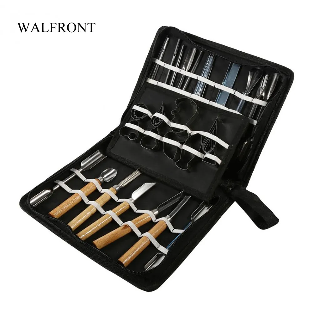 

WALFRONT 46pcs/Set Carving Tools Kit Wooden Handle Pottery Sculpture Kitchen Cutting Tools Chisel Food Knife Engraving Chef Tool