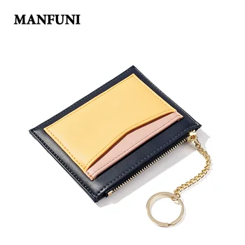 

MANFUNI Korean Stitching Color Ladies Wallet Multi-card Zipper Card Package Keychain Mini Wallet PU Solid Color Ladies Purse
