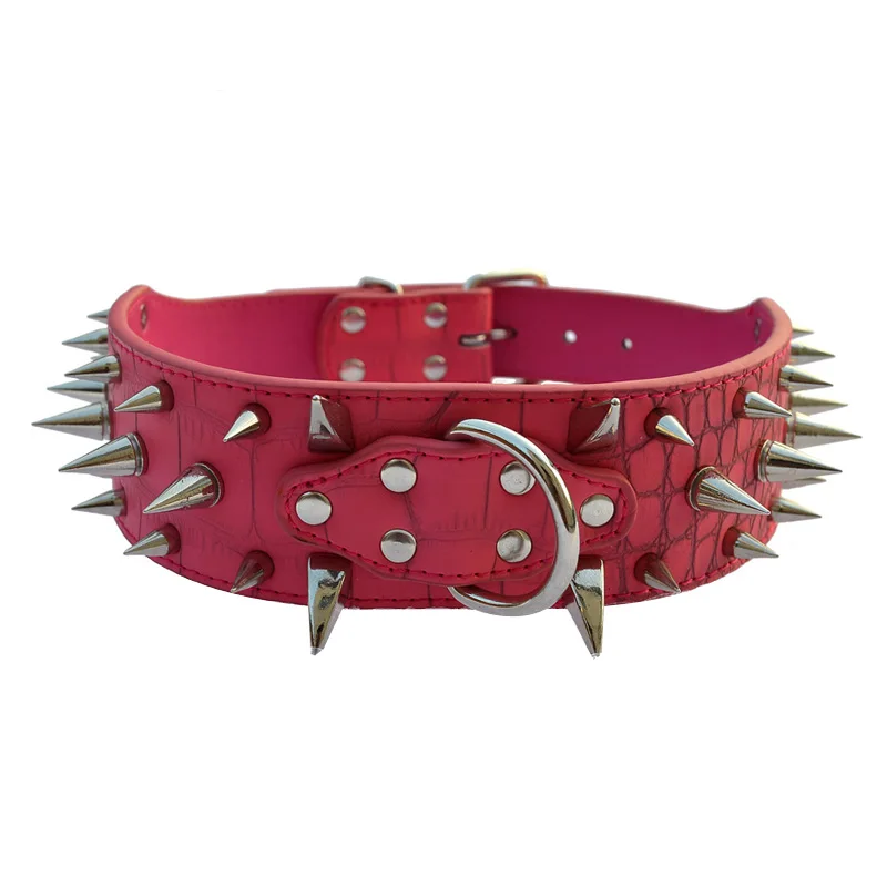 Red Pawstrip " Ширина острый Шипованный ошейник для собак кожаный ошейник для щенка питбуль бульдог боксер Хаски ошейник для больших собак - Цвет: Red