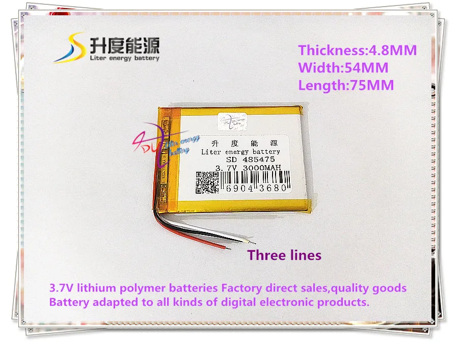 

3 line 4854753.7V 3000mAh 505575 polymer lithium ion / Li-ion battery for tablet pc mp3 mp4 MP5 cell phone POWER BANK
