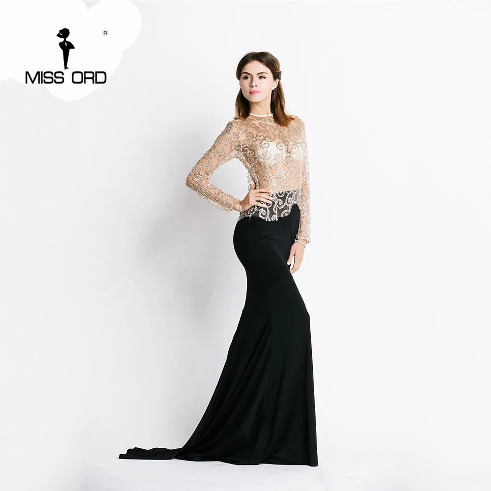 

Free Shipping Missord Fashion 2019 Flash sexy halter high-necked long-sleeved dress FT2537-A