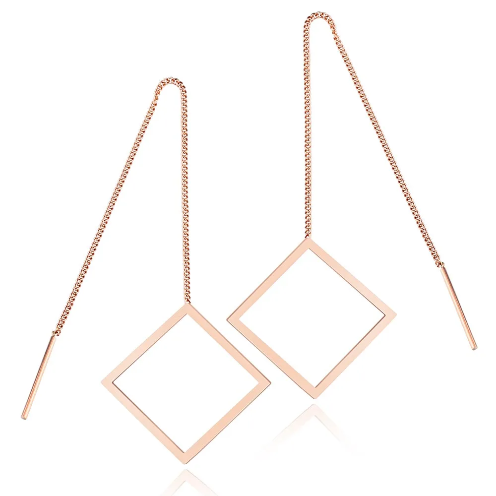 

JeeMango Trendy Drop Dangle Earrings Rose Gold Color Stainless Steel Square Design Earrings Jewelry For Women Brincos OGE336
