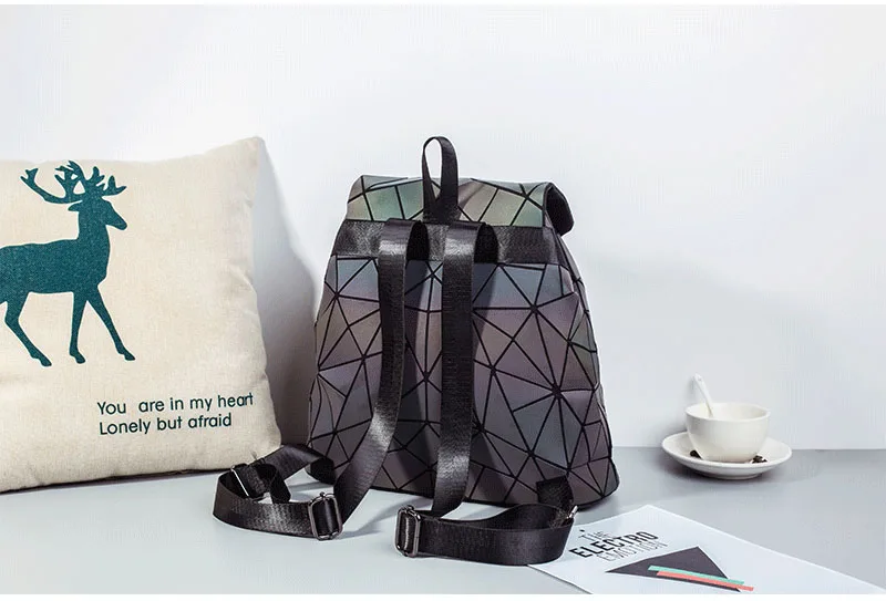 Новые женские рюкзаки со шнуровкой, светящиеся геометрические Складные рюкзаки, сумки для женщин, маленькие школьные сумки для девочек-подростков, Mochila