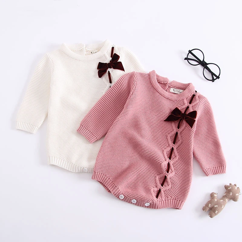 

Baby Romper Spring Newborn Knitted Baby Clothes Long-Sleeve Knit Infant Bebe Girls Romper Bowknot Toddler Baby Jumpsuit Onesie