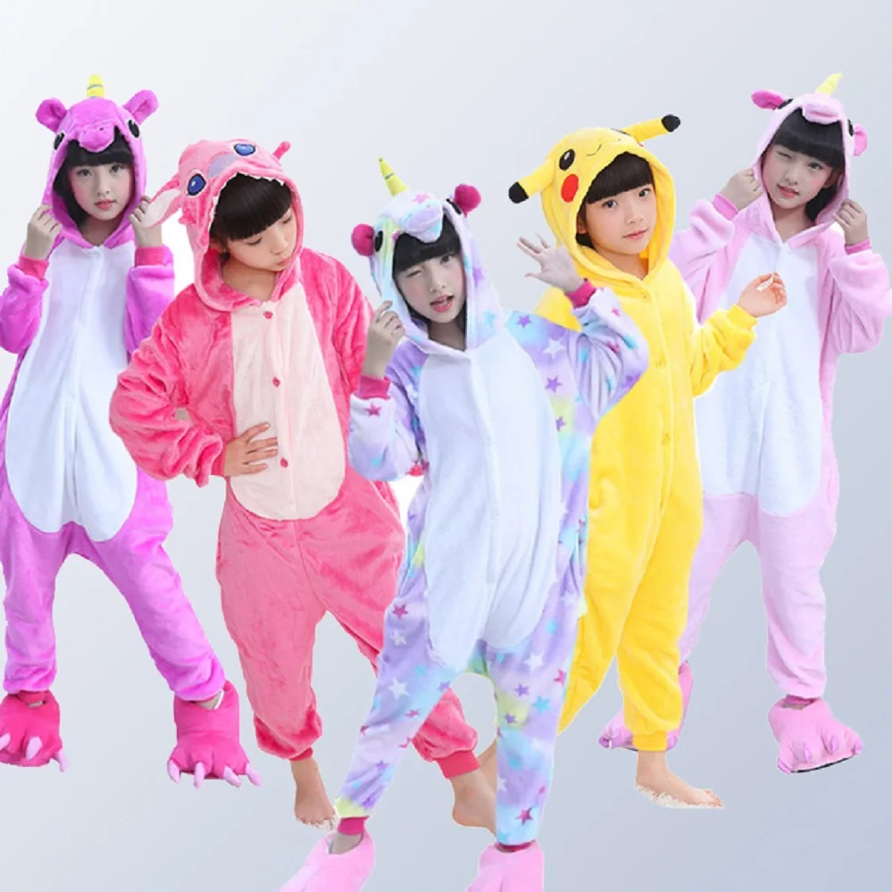 

Flannel Children Pajamas Set Winter Hooded Animal Unicorn Stitch Kids Pyjamas For Boys Girls Sleepwear Onesies for 4 6 8 10 12 Y