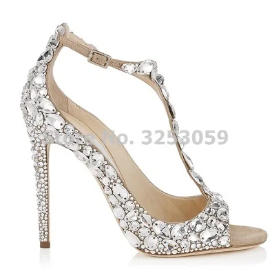 

ALMUDENA Top Brand Silver Black Red Bling Bling Gem Jewelry Wedding Shoes Celebrity Peep Toe String Beaded Banquet Shoes Sale