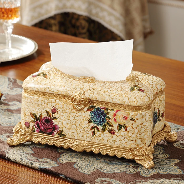 Retro luxury European resin tissue box tray pumping creative home decorations living room