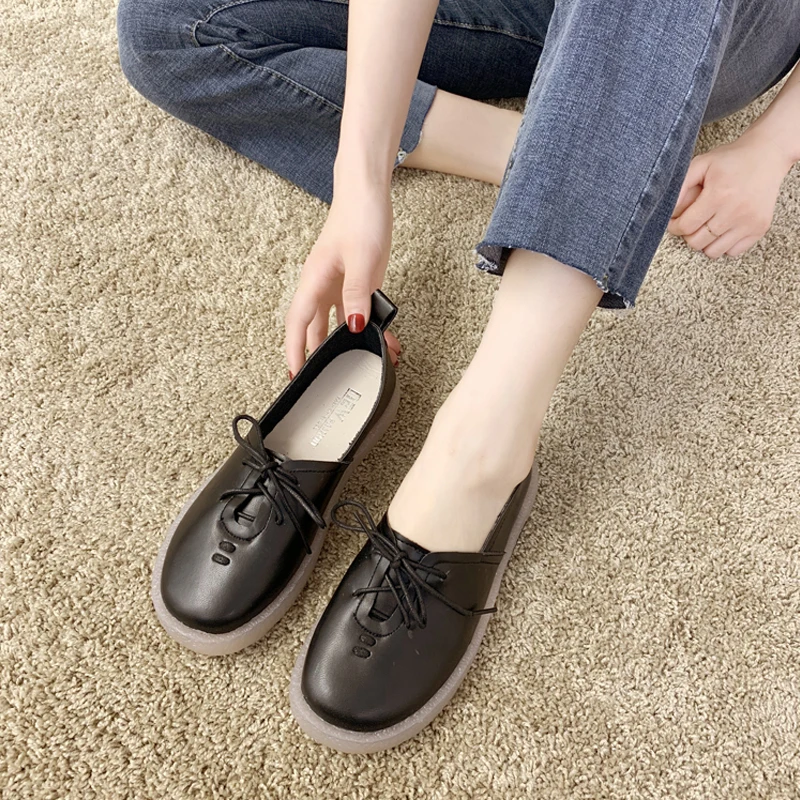 Summer Women Vintage Simple Ballet Shoes Brand Student Casual Lace-Up Low Heels Platform Designer Girls Beach Soft Bottom | Обувь