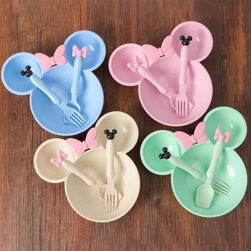 

New Design Wheat Straw Cute cartoon big Head bowl Fruit plate tableware dish Kuaizi lunch Bento box for Children