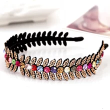 Luxury Bright Austria Crystal Headbands All Match Leaf Rhinestone Hairbands Woman Hair Accessory Headwear Birthday Gift 5Colors