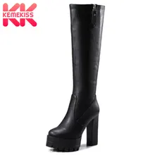 KemeKiss/размеры 32-42, женские сапоги до колена сапоги на молнии на платформе и высоком каблуке Женская обувь на толстом меху сапоги на холодную зиму пикантная женская обувь