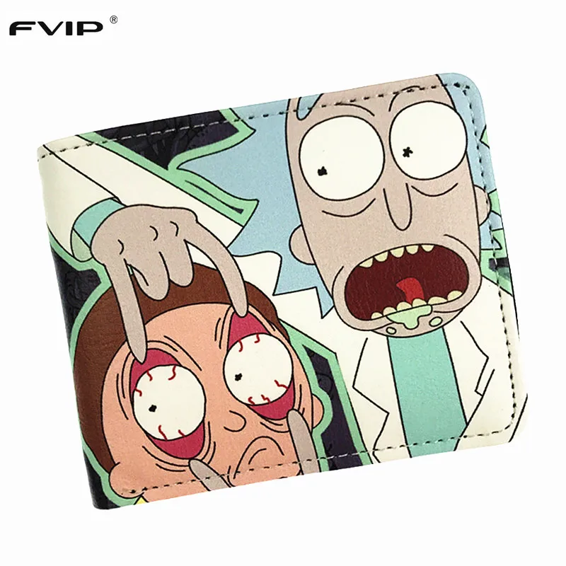 FVIP كاريكاتير ريك و Morty محفظة عملة جيب حامل بطاقة قصيرة محفظة نسائية للعملات المعدنية