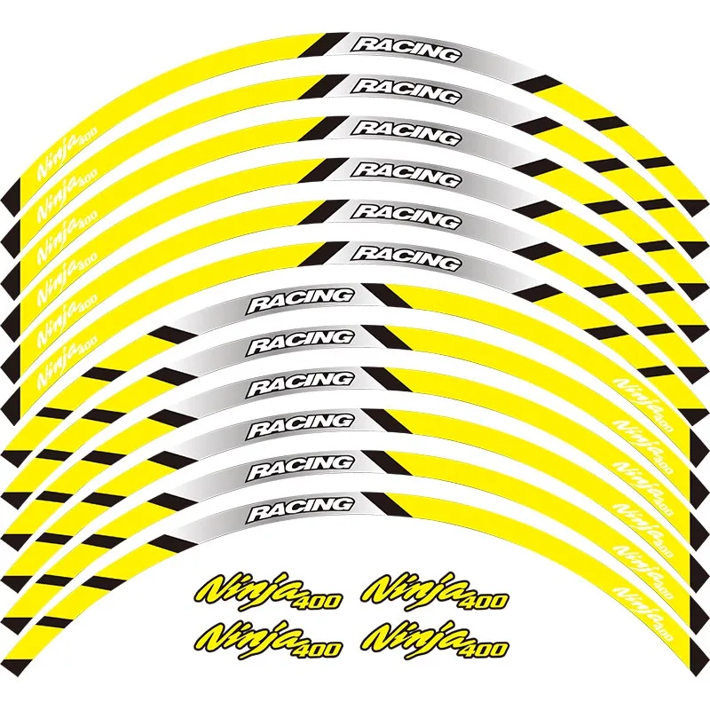 Горячая 7 цветов мотоцикл светоотражающие 17 дюймов обода колеса наклейки-полоски, наклейка Передняя Задняя наклейка полный набор для Kawasaki ninja 400
