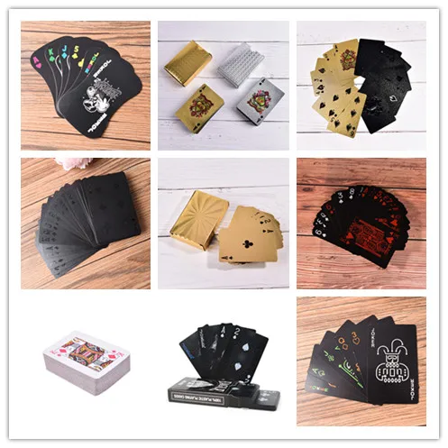 1set New Playing Cards Poker Waterproof PVC Card Set Pure Black Gold Sliver Pokers Classic Magic Tricks Props Family Party Game