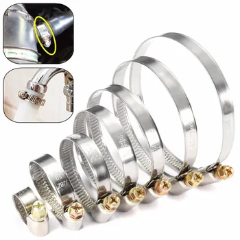 

5Pcs Durable Pipe Clamps Stainless Steel Hose Clips Fuel Hose Pipe Clamps Worm Drive Anti-oxidation