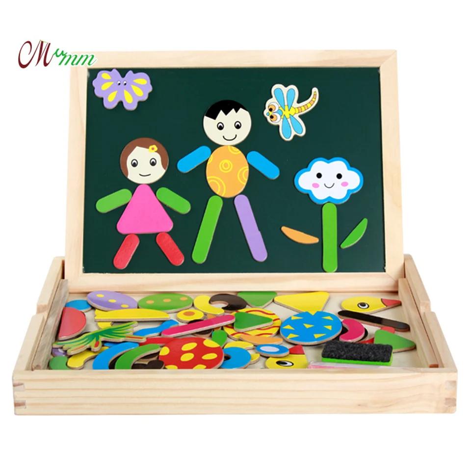 

Wooden Toys Puzzles Magnetic Force Children's Educational Early Multi Function Double Sided Drawing Board Development Thinking
