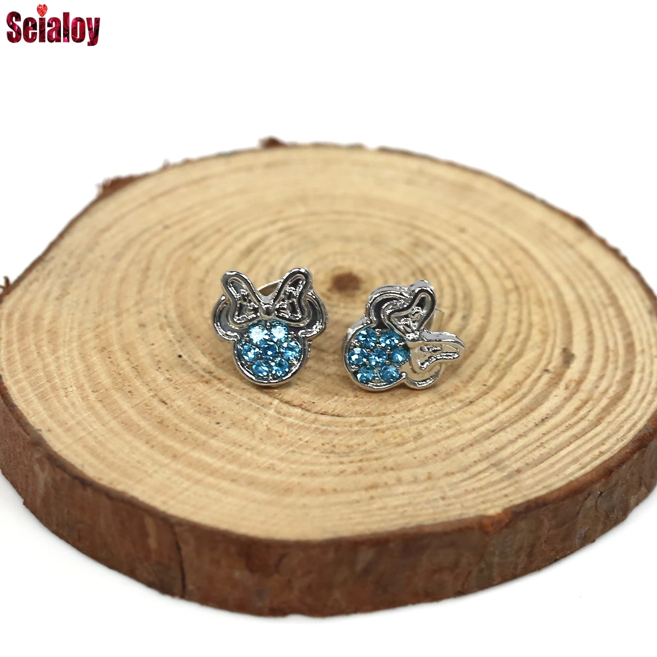 

SEIALOY Silver Cartoon Minnie Earrings For Women Girl Lovers 2019 New Blue Rhinestone Charm Fashion Brands Earring Jewelry Gift