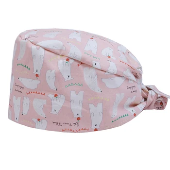 

Women's Nurse Surgical Cap Scrub Working Hats Polar Bear Pink Healthcare Chemo Working Caps Hospital Medical Hats 100% Cotton