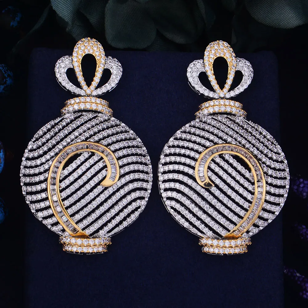 

GODKI 63mm Luxury Popular Geometry Lantern Half Butterfly Full Mirco Prong Cubic Zirconia Naija Wedding Earring Fashion Jewelry