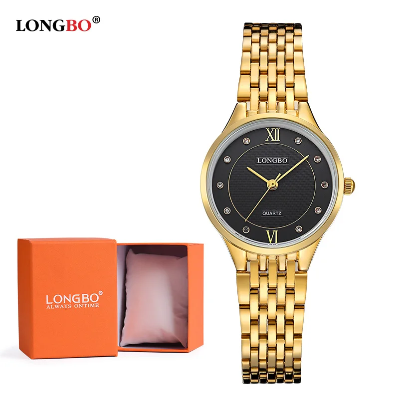 LONGBO брендовые модные роскошные женские часы для отдыха стильные женские водонепроницаемые кварцевые амулеты со стальным ремешком аналоговые наручные часы 80270 - Цвет: Gold Black GoldBox