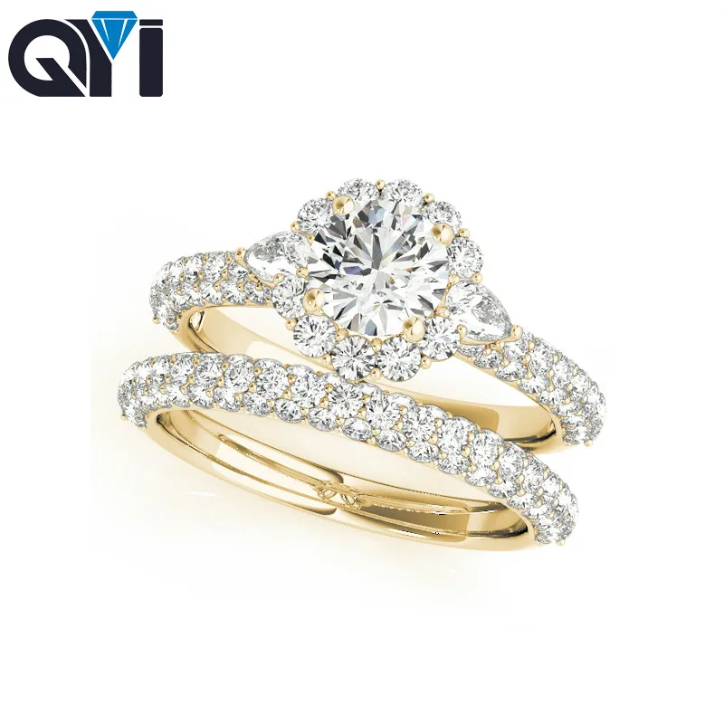 

QYI Elegance Rings With Sparkling Clear Simulated Diamond 925 Sterling Silver Retro Engagement Ring For Women Ring Sets