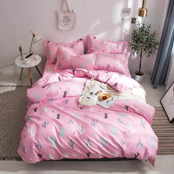 

HOT sale Bedding Sets Duvet Cover 3/4pcs Cartoon new fashion Bed sheets Single Twin Full Queen king Light pink cactus bedclothes