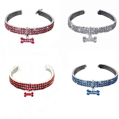 

1PCS 3 Rows of Rhinestone Stretch Line Pet Necklaces Dog Cat Necklaces Crystal Collars Dog Accessories Pet Supplies