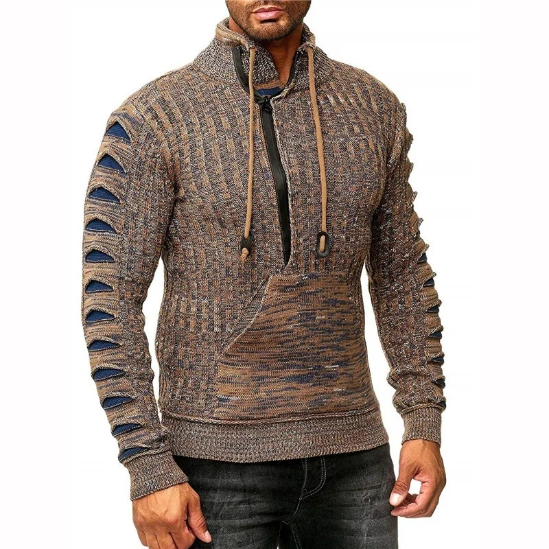 ZOGAA мужской шерстяной свитер на молнии пуловеры с длинным рукавом на молнии Легкий трикотажный свитер зимняя кашемировая верхняя одежда для мужчин