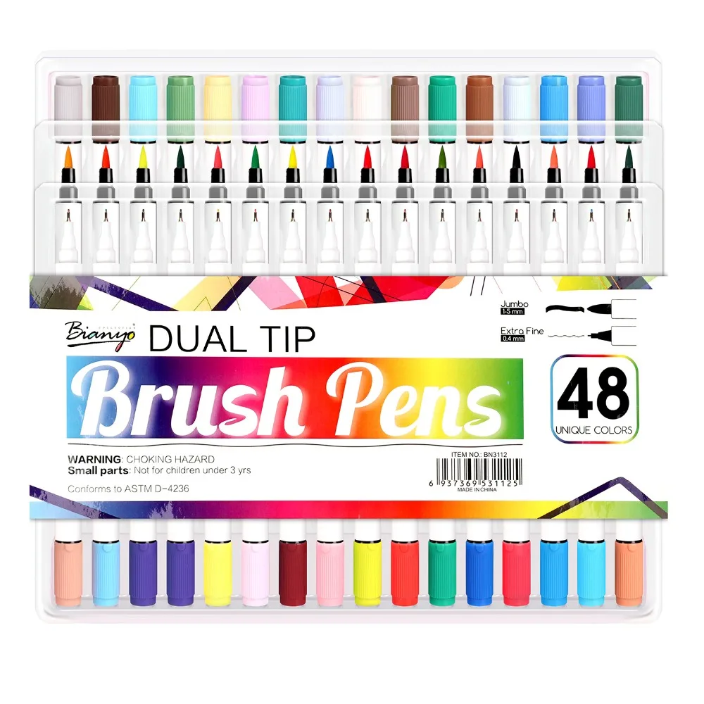Bianyo 48 Цвет Dual кисть Fineliner ручка для Книги по искусству ist Дизайн, мягкие на водной основе Цвет кисть, маркер для комикс рисунок Книги по искусству поставщика