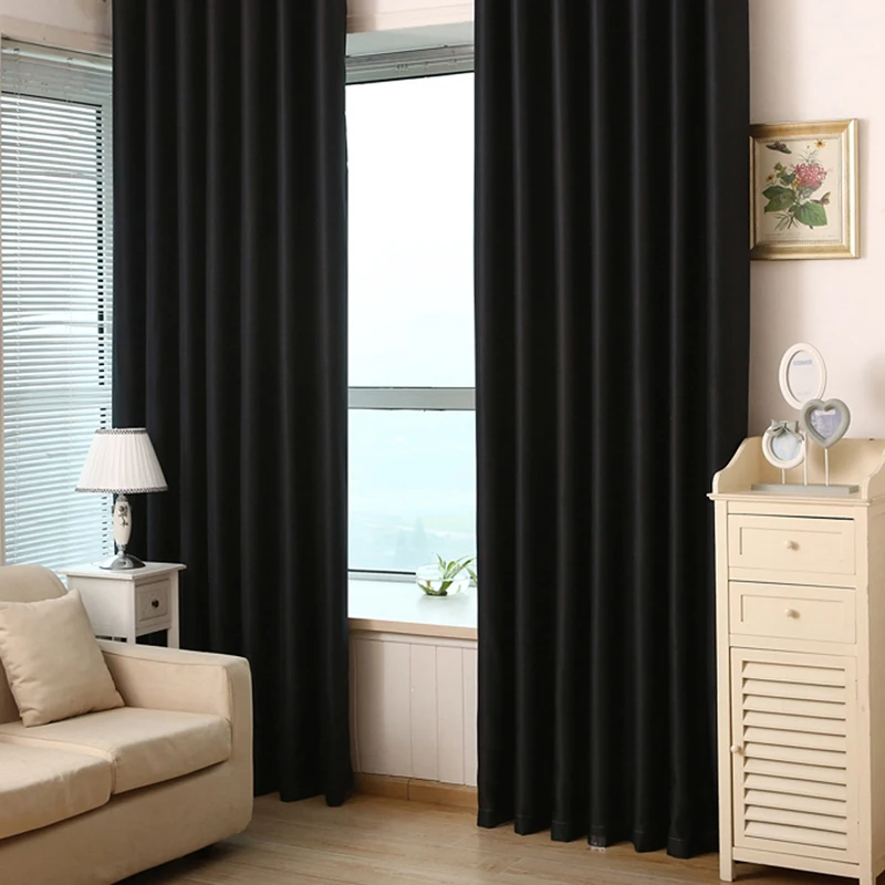 2pcs Black Out Curtain Living Bedroom Curtain Grommet Curtain Panels cortinas rideaux Curtains Hook Drapes Linen Solid Color