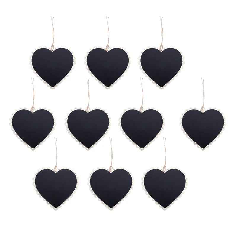 

10 Pieces Mini Hanging Chalkboard Wood / Slate Chalkboard Black Hanging Wood writable erasable Blackboard in Message board Woo