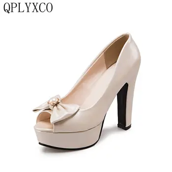 

QPLYXCO 2017 New Patent Leather Super big size 34-50 4 Clour Pumps shoes Women high heels sweet party wedding shoes 3122
