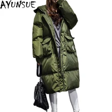 AYUNSUE, зимняя женская куртка,, толстый белый утиный пух, куртки для женщин, капюшон, свободная верхняя одежда, ветрозащитное пальто размера плюс, LX136